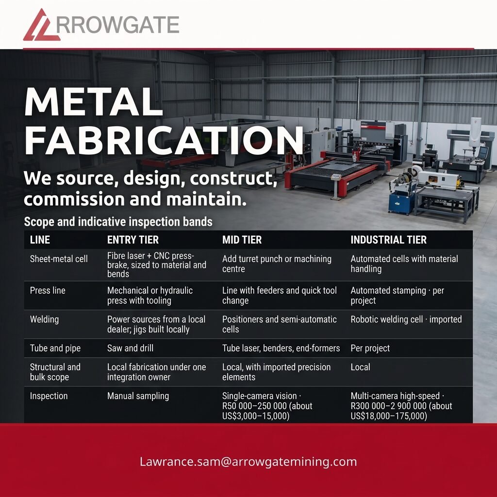 Metal Fabrication indicative equipment and project bands